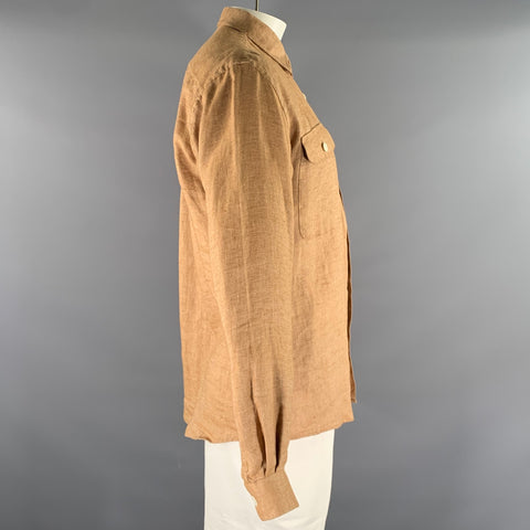 SCHNAYDERMAN'S Size M Camel Khaki Patchwork Linen Long Sleeve Shirt