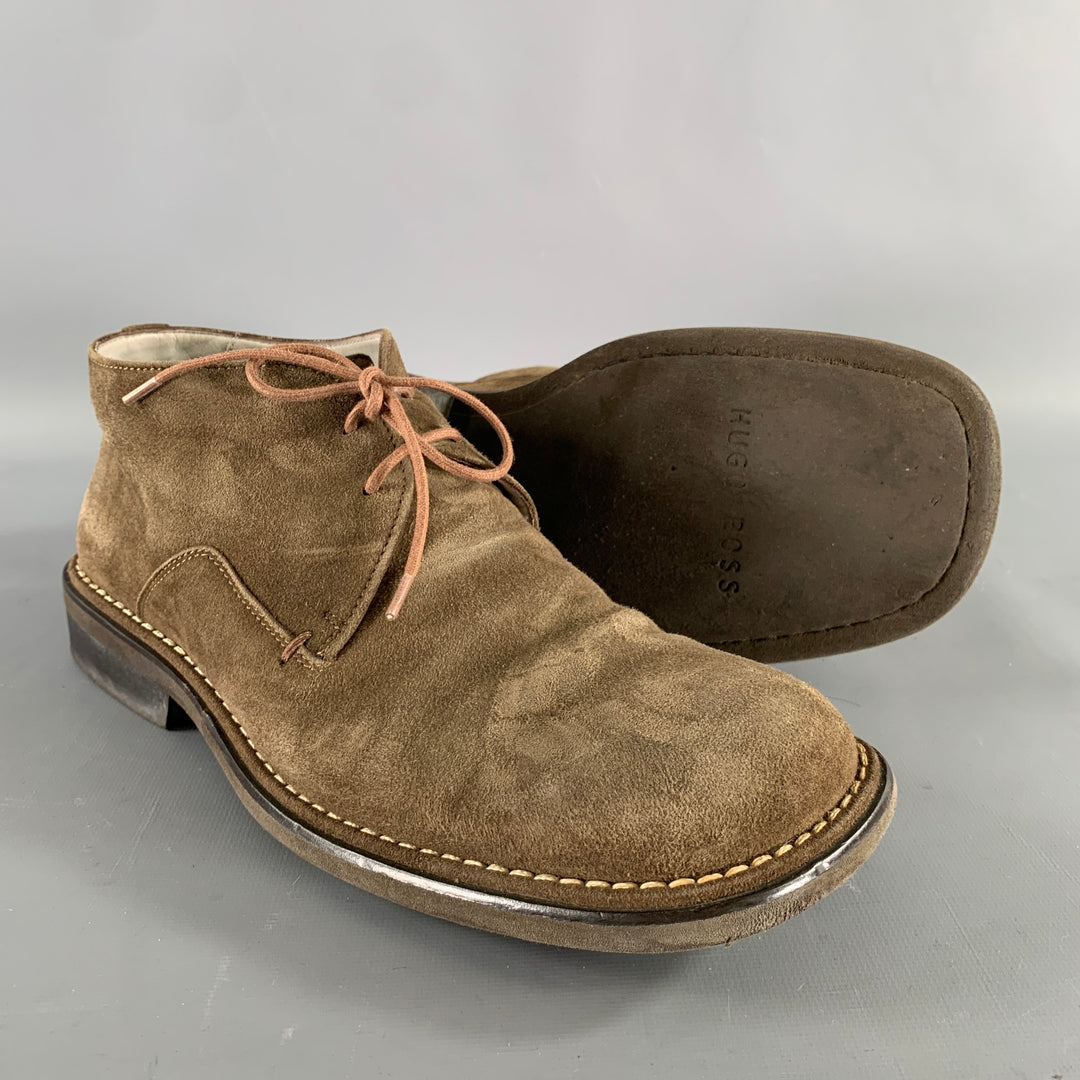 HUGO BOSS Size 8.5 Tan Khaki Leather Square Toe Lace Up Shoes