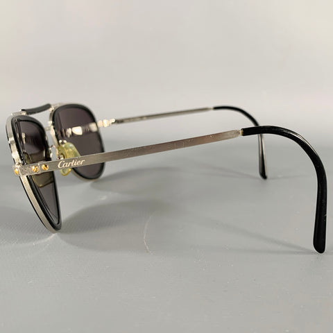 CARTIER Black Silver Metal Aviator Sunglasses
