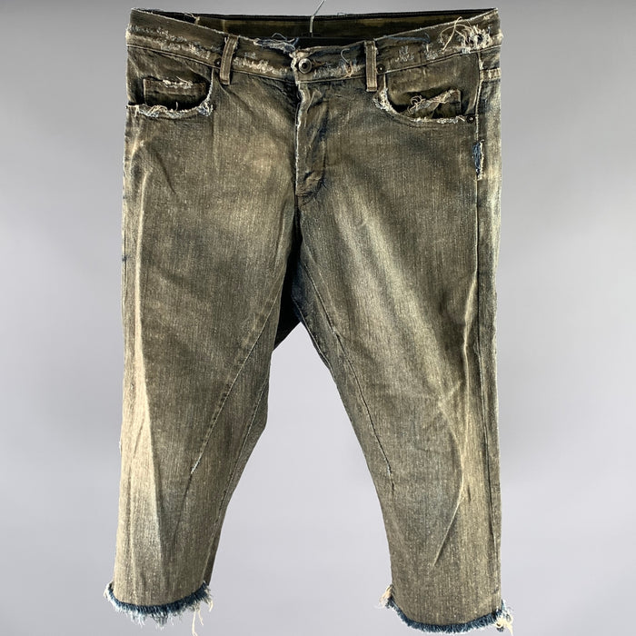RICK OWENS Size 31 Tan Blue Distressed Cotton Shorts