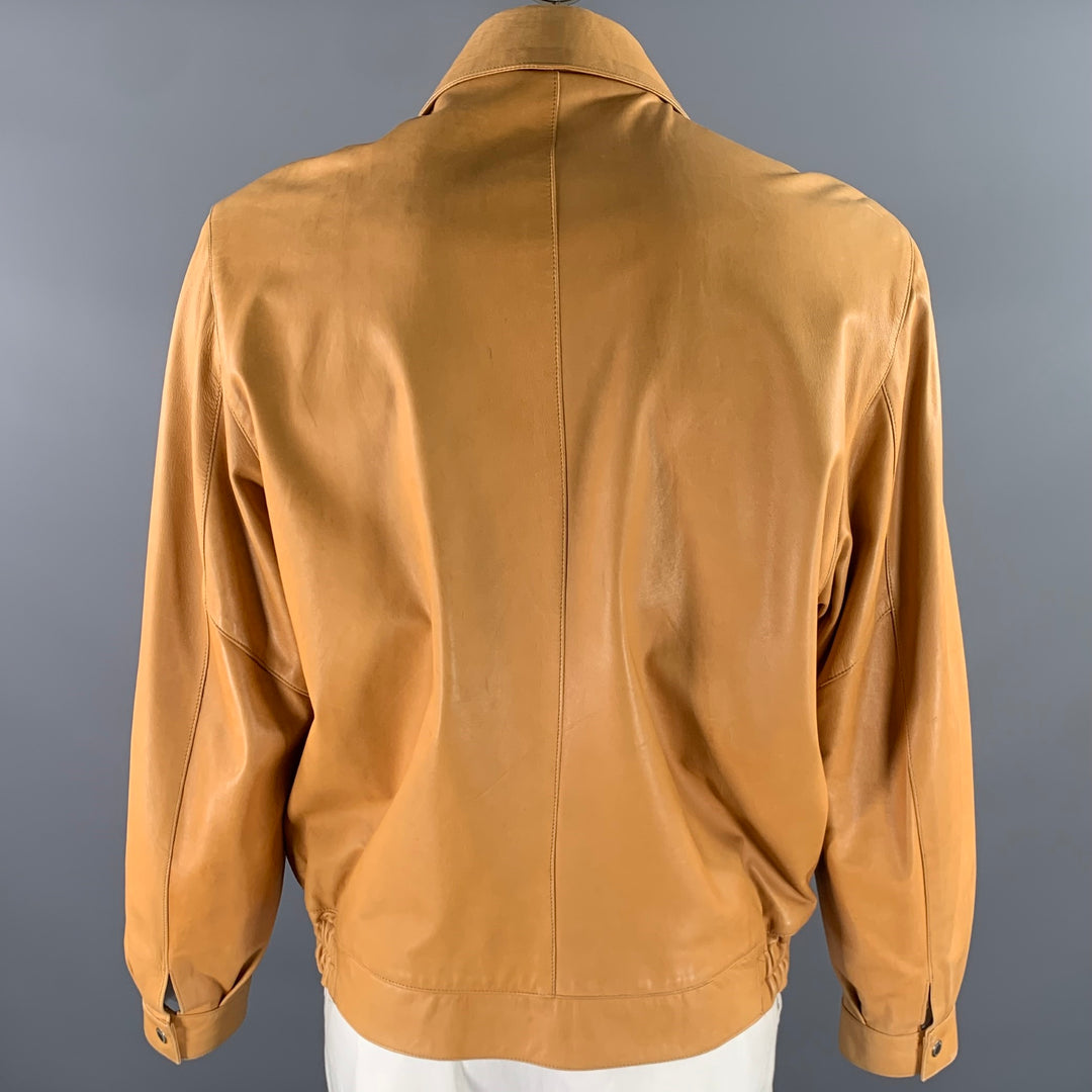SCUOLA DEL CUOIO Size XL Camel Leather Bomber Jacket