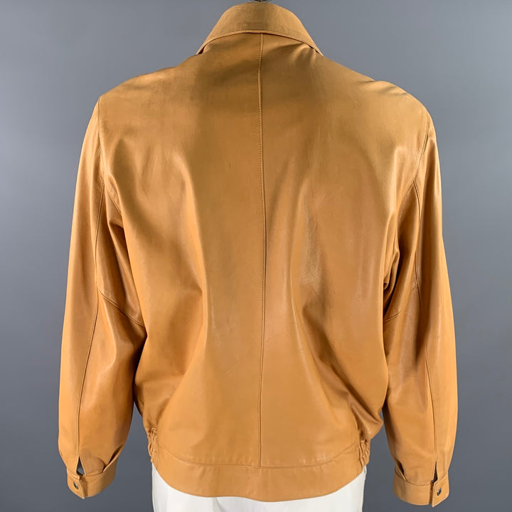 SCUOLA DEL CUOIO Size XL Camel Leather Bomber Jacket