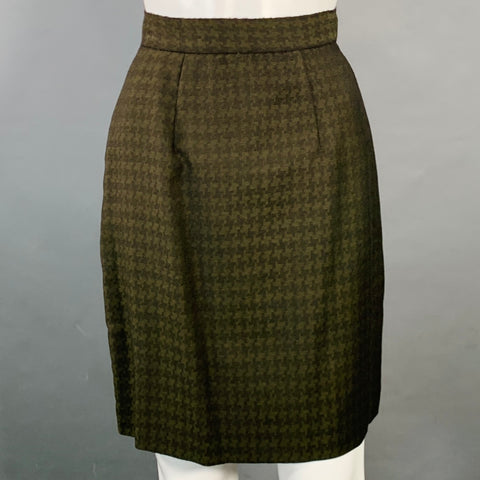 OKW Size XS Green Wool Button Down Houndstooth Mini Skirt Suit