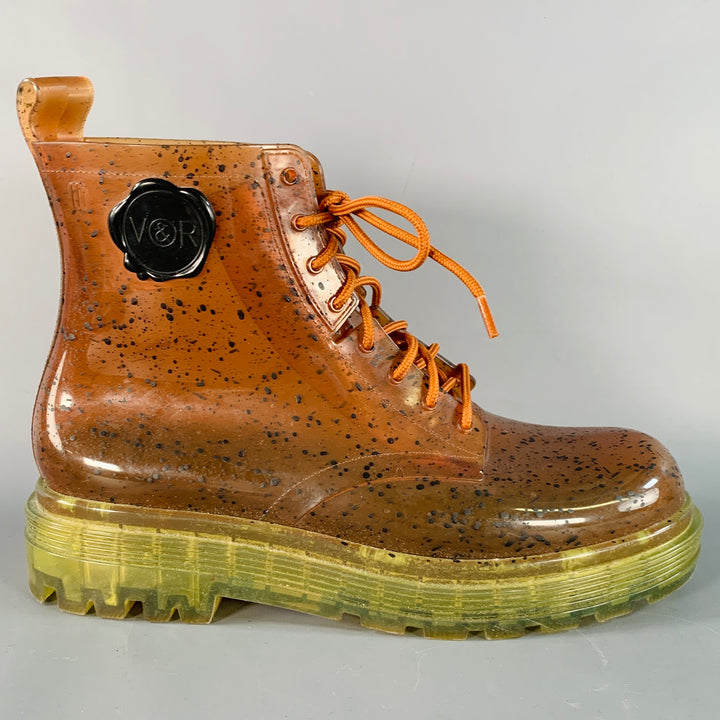 MELISSA x VIKTOR & ROLF Size 11 Brown Yellow Dots Acetate Lace-Up Ankle Boots