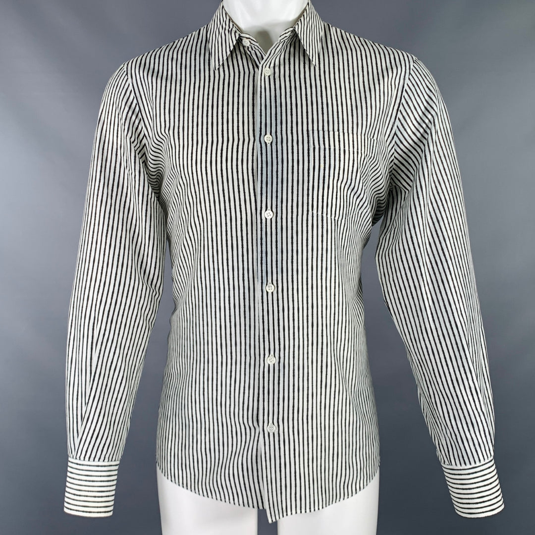 ALEXANDER MCQUEEN Size M White Black Stripe Cotton Silk Long Sleeve Shirt