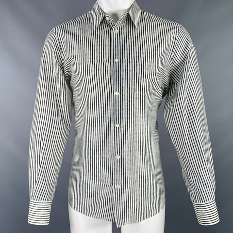 ALEXANDER MCQUEEN Size M White Black Stripe Cotton Silk Long Sleeve Shirt