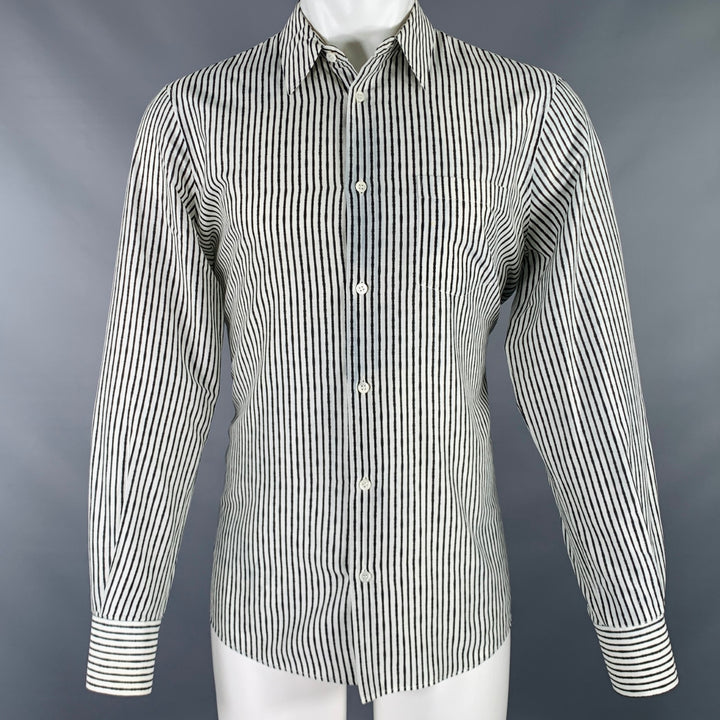 ALEXANDER MCQUEEN Size M White Black Stripe Cotton Silk Long Sleeve Shirt