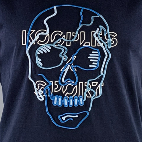 KOOPLES x SPORT Size L Navy Blue White Skull Embroidery Short Sleeve T-shirt