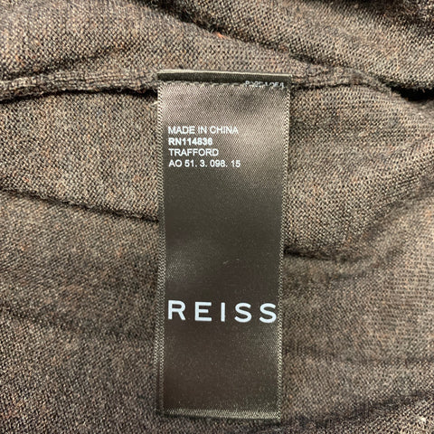 REISS Size L Brown Knitted Wool Polo Pullover