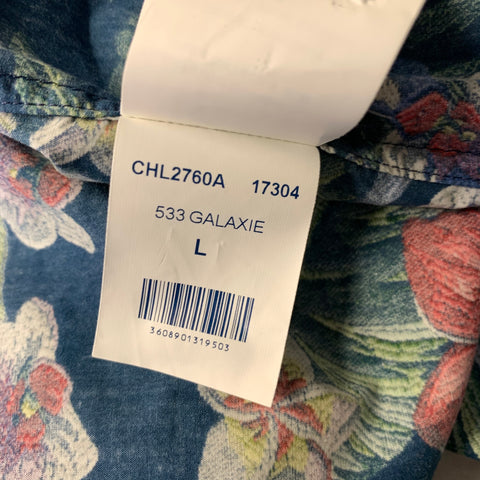 SERGE BLANCO Size L Blue Green Multi Floral Cotton Long Sleeve Shirt