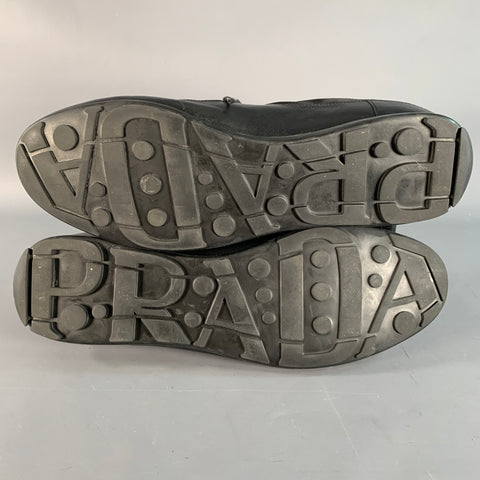 PRADA Size 12 Black Nylon Leather Low Top Lace-Up Sneakers