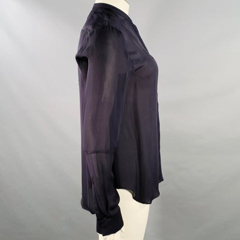 A.L.C. Size L Black Hidden Buttons Collarless Blouse