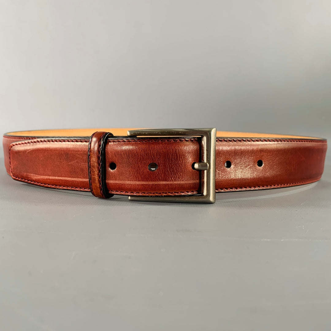 BERGDORF GOODMAN Size 34 Burgundy Silver Leather Belt