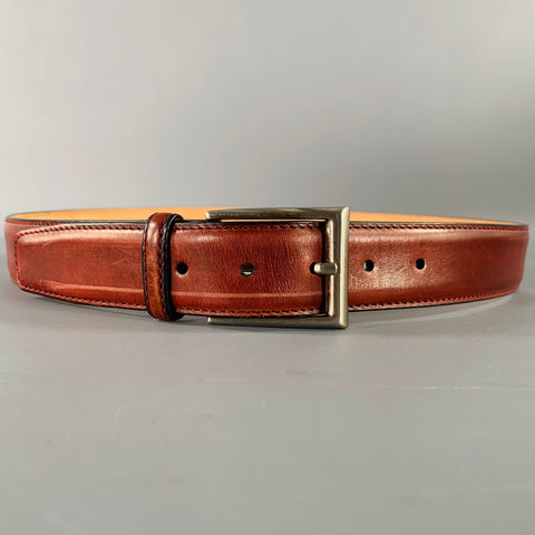 BERGDORF GOODMAN Size 34 Burgundy Silver Leather Belt