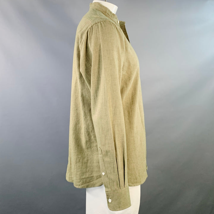 AMERICAN TRENCH Size L Green Sage Heather Linen Blend Long Sleeve Shirt