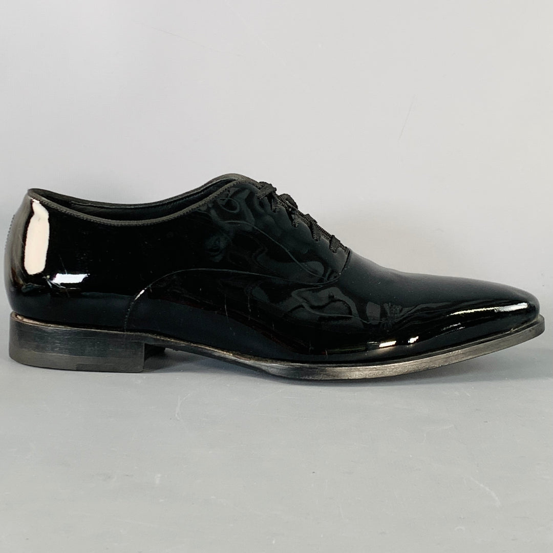 SUITSUPPLY Size 8.5 Black Patent Leather Tuxedo Oxford Lace-Up Shoes