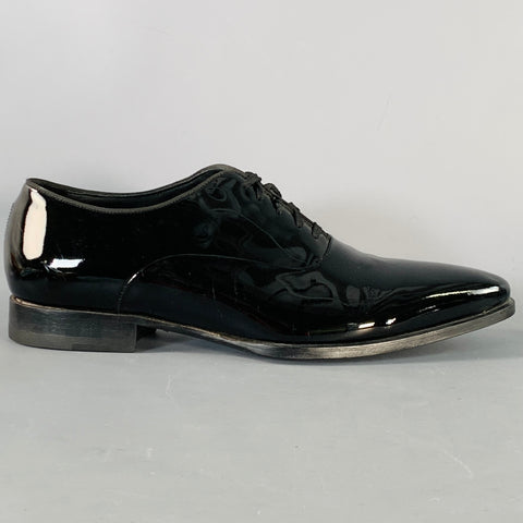 SUITSUPPLY Size 8.5 Black Patent Leather Tuxedo Oxford Lace-Up Shoes