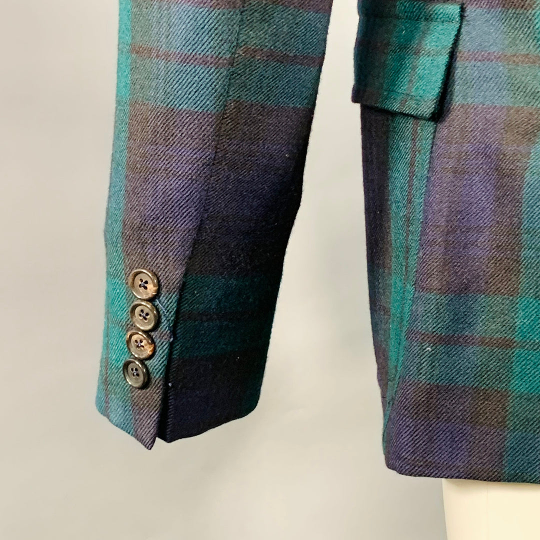 BAND OF OUTSIDERS Size 40 Regular Green Blue Plaid Wool Twill Notch Lapel Sport Coat