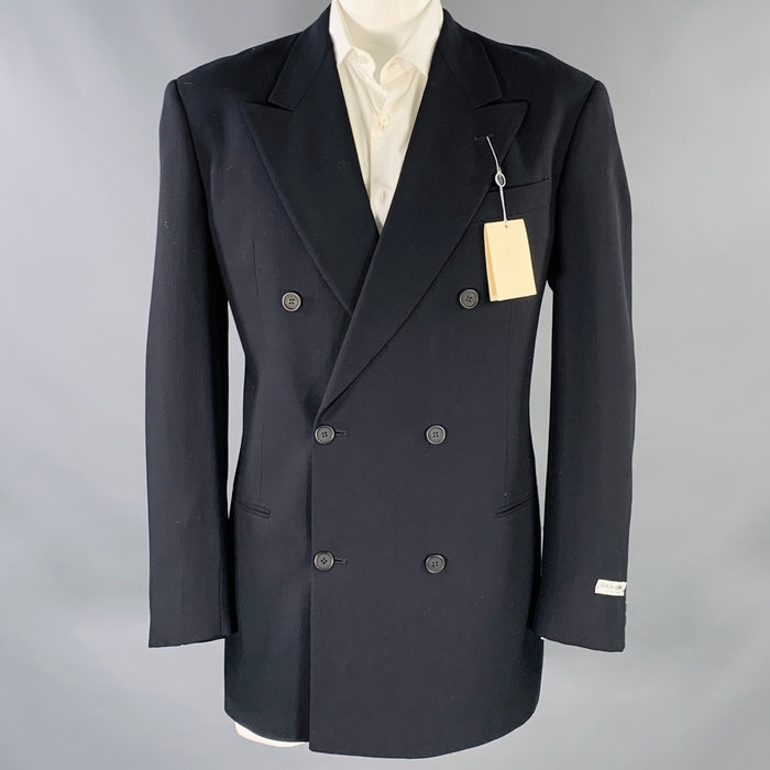 GIORGIO ARMANI Chest Size 42 Long Black Virgin Wool Peak Lapel Sport Coat