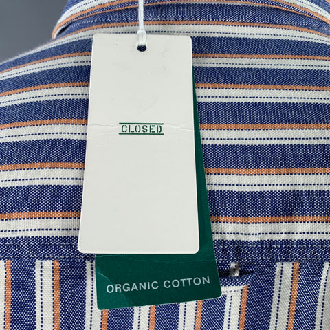 CLOSED Size XL Blue White Orange Stripe Cotton Two Pockets Long Sleeve Shirt