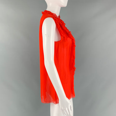 CHLOE Size 8 Red Silk Ruffled Sleeveless Dress Top