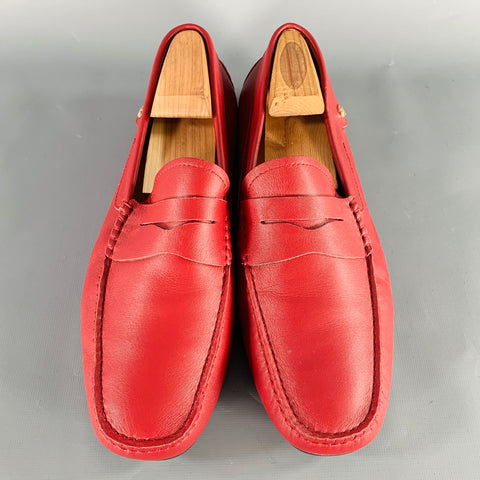 OPP FRANCE Size 7 Red Leather Penny Drivers Loafers