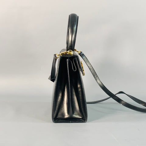 SALVATORE FERRAGAMO Vintage Black Gold Leather Top Handles Handbag