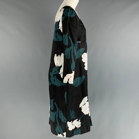 MARNI Size 6 Black Green Viscose Abstract floral 3/4 Sleeves Dress