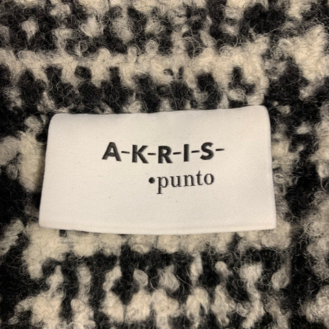 AKRIS Size 8 Black White Wool Blend Plaid Trench Coat
