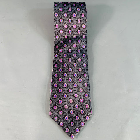 FABERGE Grey Purple Abstract Floral Silk Tie