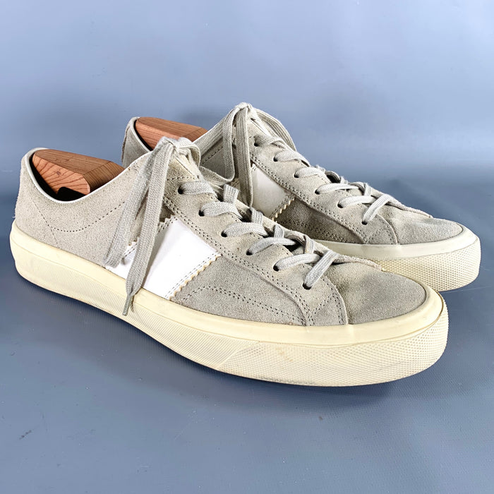 TOM FORD Size 10 Grey Taupe Suede Lace-Up Sneakers