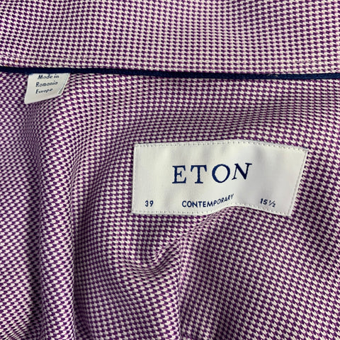 ETON Size M Purple White Houndstooth Cotton Long Sleeve Shirt