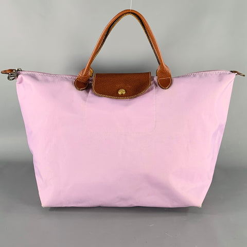 LONGCHAMP Purple Brown Mixed Materials Nylon Leather Tote Handbag