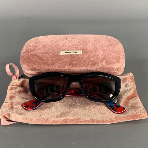 MIU MIU Navy Red SMU 02P Floral Acetate Sunglasses