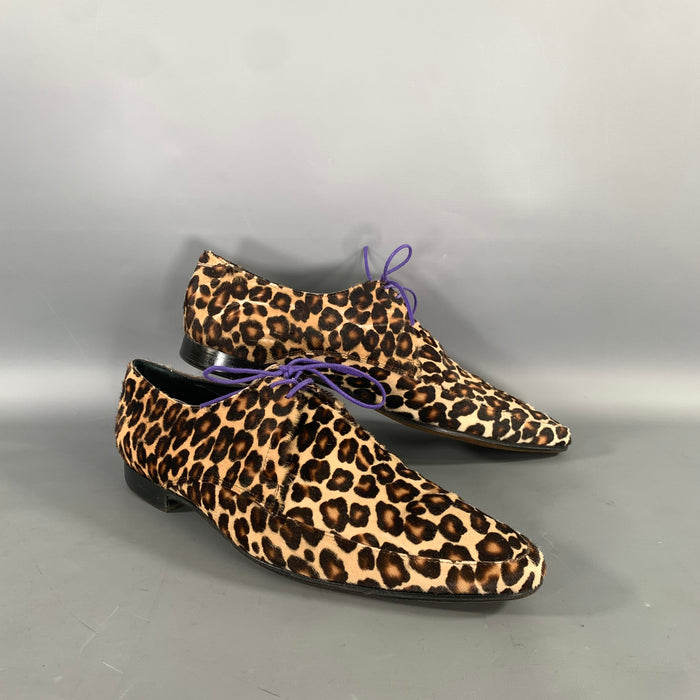 BURBERRY PRORSUM Size 11 Brown Camel Animal Print Calf skin Lace Up Shoes