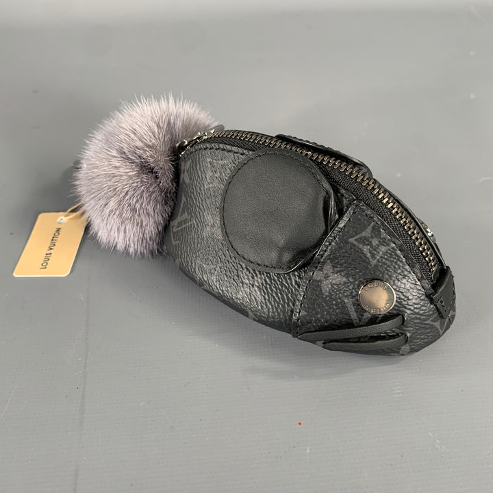 LOUIS VUITTON Black Grey M00962 Logo Lambskin Canvas Bag