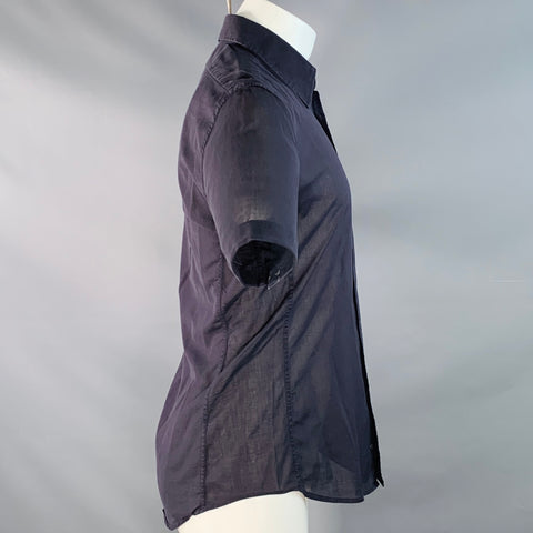 GUCCI Size S Navy Curved Cutaway One Pocket Short Sleeve Shirt