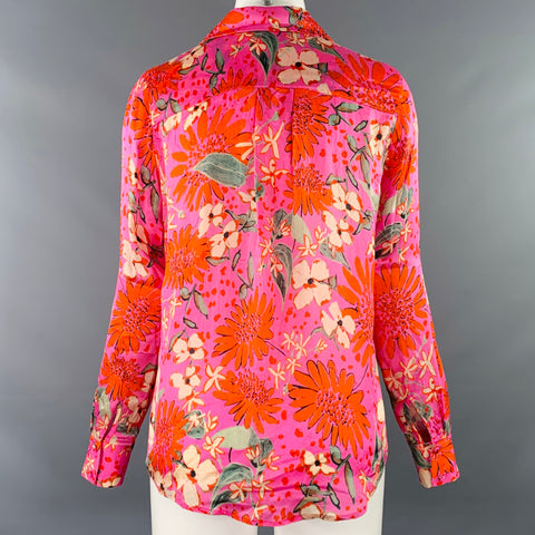 SEZANE Size 4 Pink Multi Color Silk Flower One Pocket Blouse