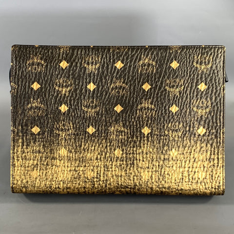MCM Brown Gold Monogram Coated Canvas Pouch Handbag