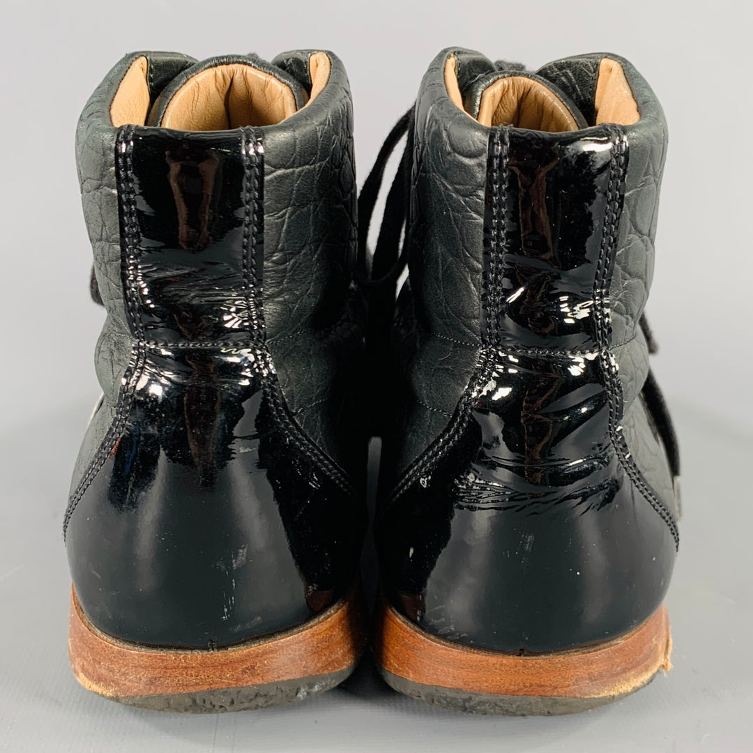BALLY Size 7 -Frendy- Black White Ribbon Trim Leather High Top Sneakers