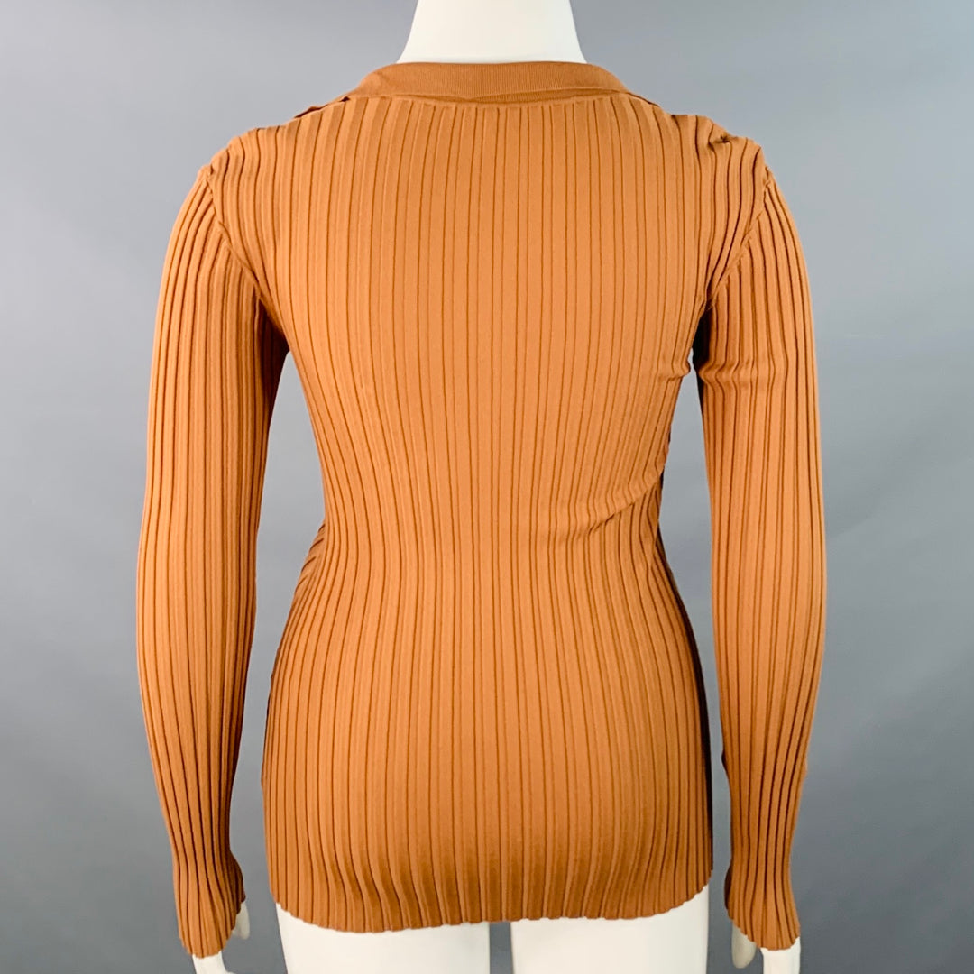 TOTEME Size L Copper Rayon Blend Rib Knit Open Collar Pullover