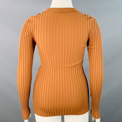 TOTEME Size L Copper Rayon Blend Rib Knit Open Collar Pullover