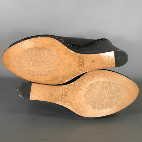 CHLOE Size 10 Black Leather Mules Wedges