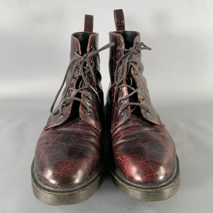 DOC MARTENS Size 12 Burgundy Abstract Leather Boots