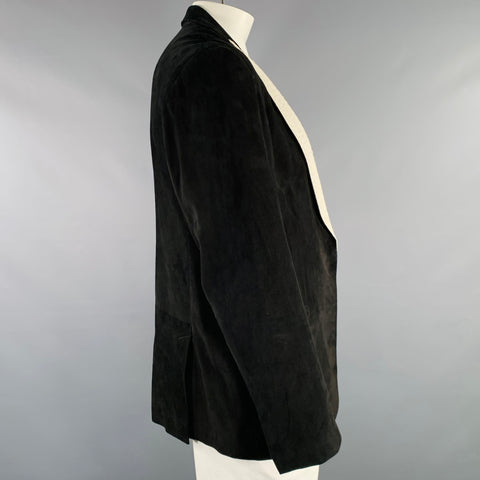 NAHMIAS Size XL Black White Leather Suede Peak Lapel Jacket