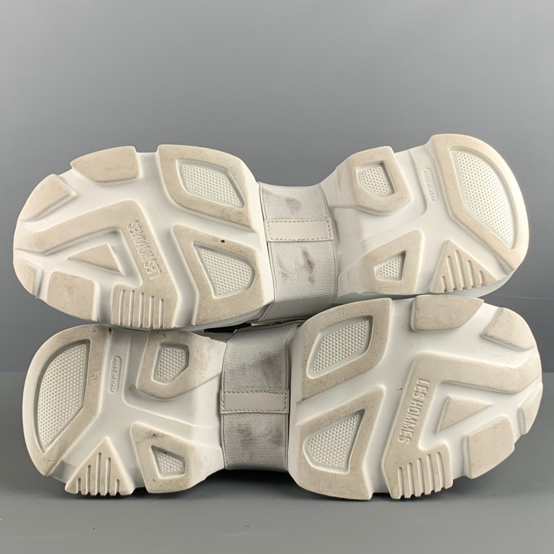 LES HOMMES Talla 9.5 Zapatillas de deporte de tacón grueso de cuero macizo blanco