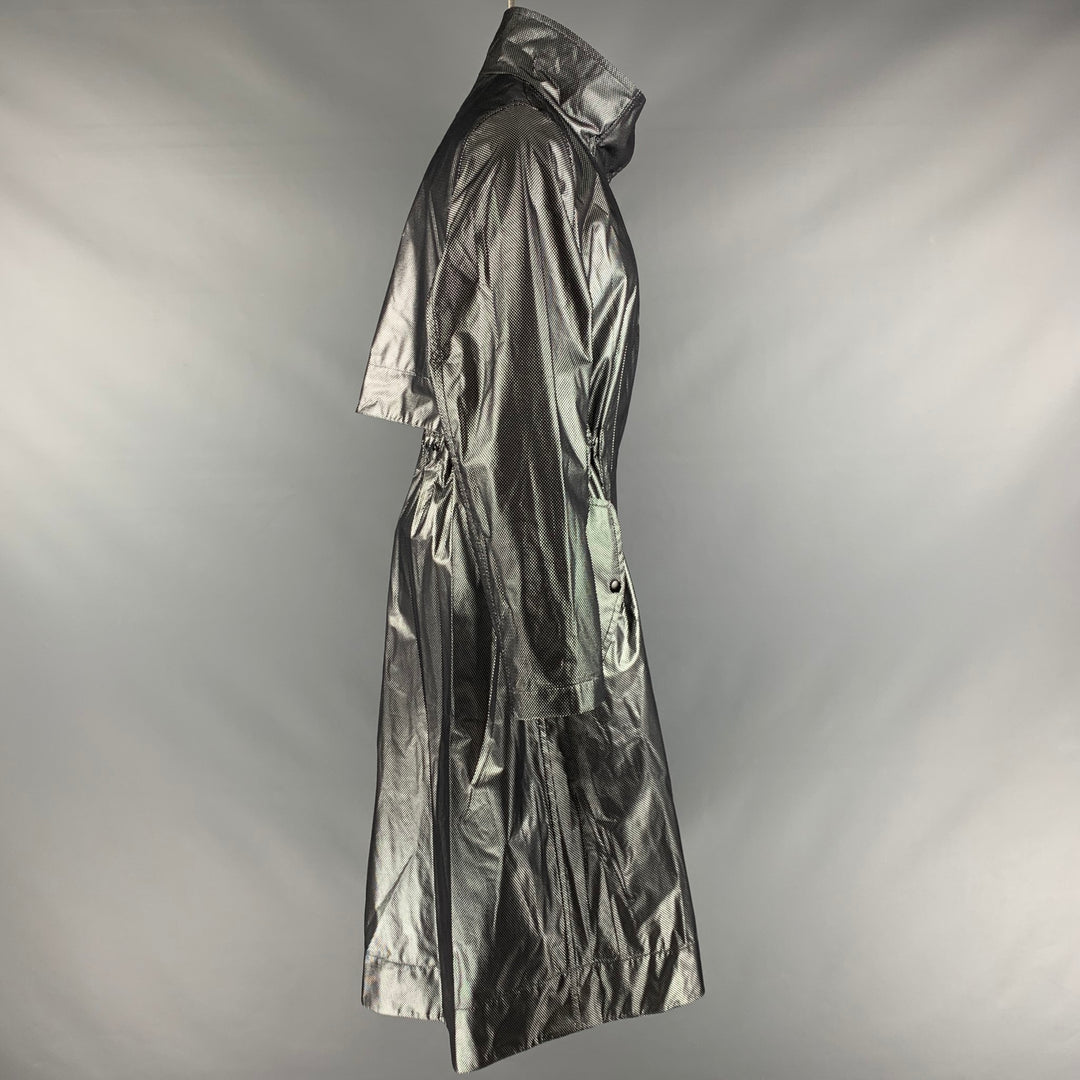 AKRIS Size 10 Black Silver Polyamide Bend Metallic Zip Snaps Coat