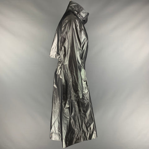AKRIS Size 10 Black Silver Polyamide Bend Metallic Zip Snaps Coat