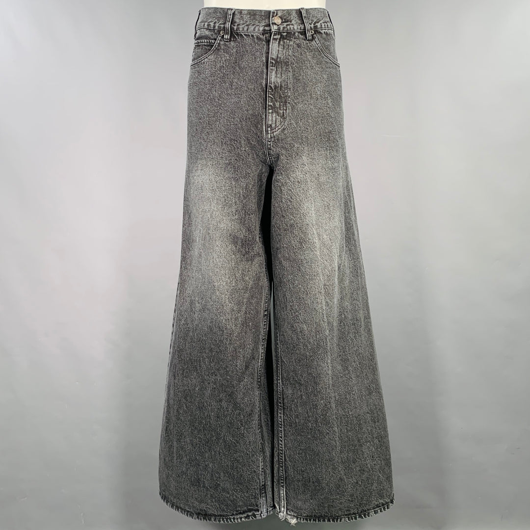 CELINE SS22 Size 32 Elephant Hedi Slimane Grey Cotton Wide Leg Raw Edge Jeans