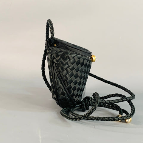 BOTTEGA VENETA Vintage 1990s Black Woven Intrecchiato Silk Mini Handbag